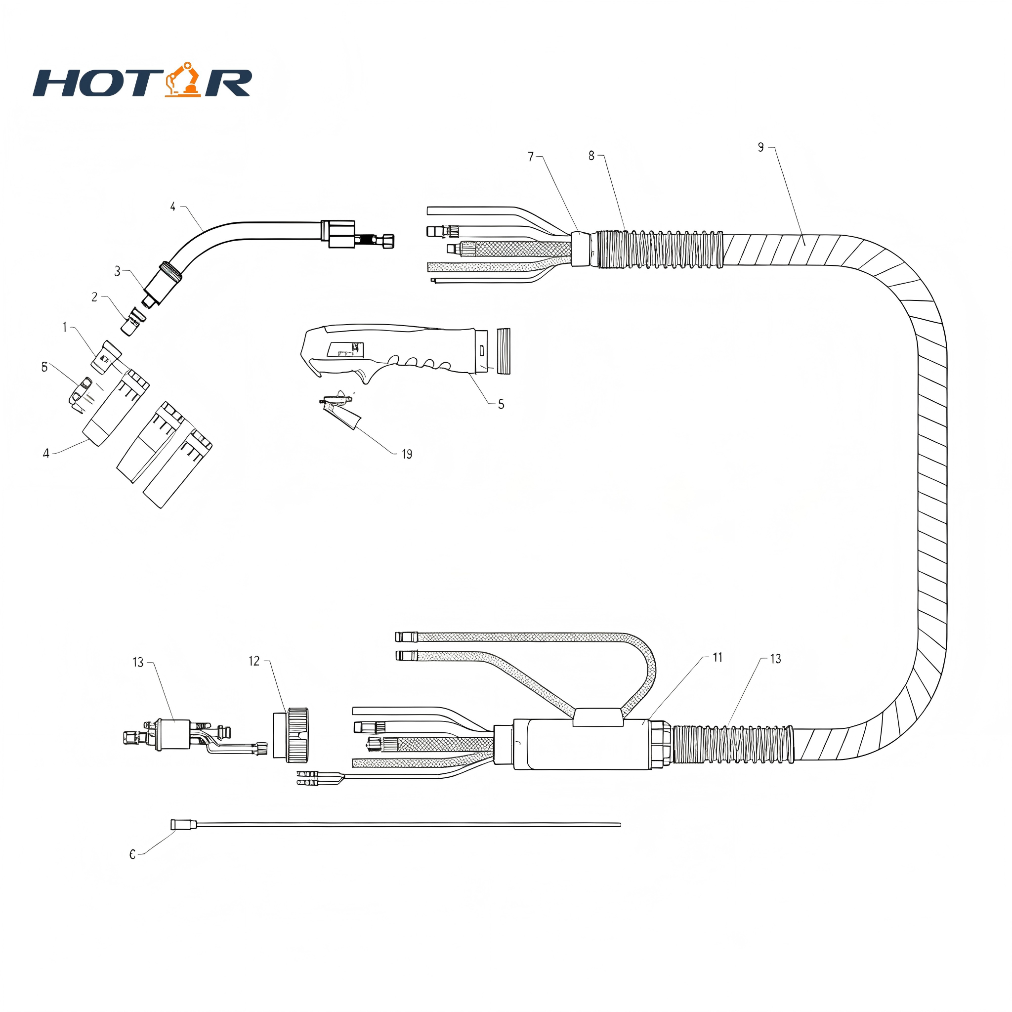MIG/MAG HRMB501D Water-Cooled CO2/Mixed Shielded Welding Torch