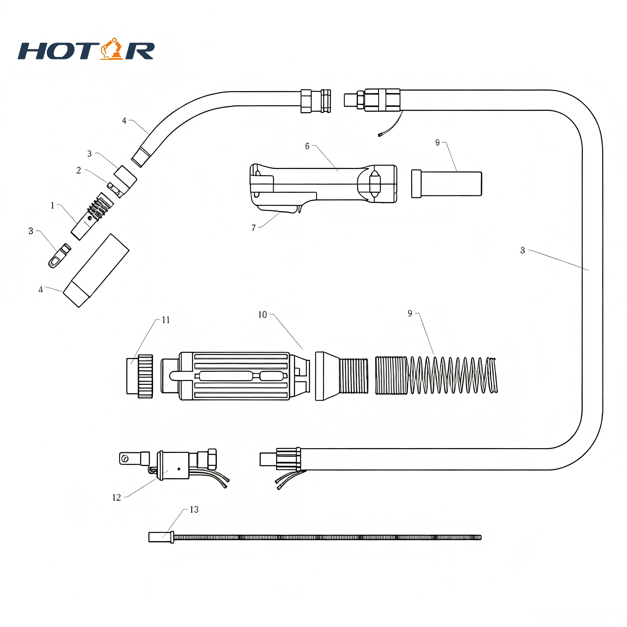 MIG/MAG HRMF45 Air-Cooled CO2/Mixed Shielded Welding Torch