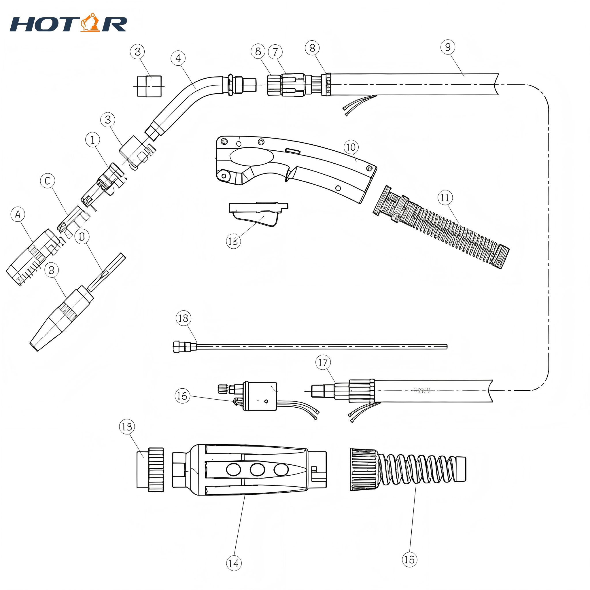 HRBN350A Air-Cooled Welding Torch